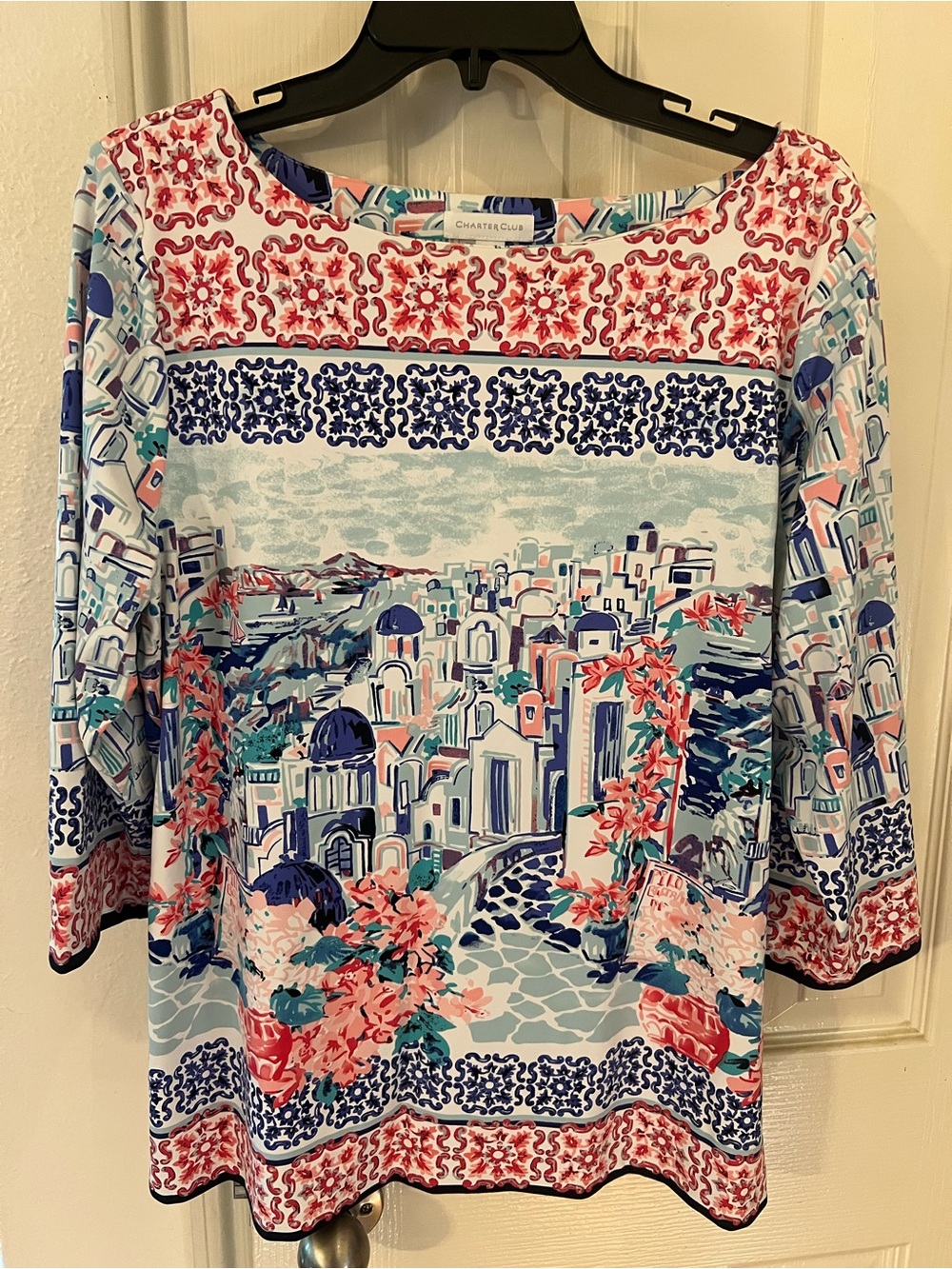 Charter Club Blue Scenic Boatneck Top